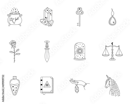 Magic line vector icon set, Witchcraft Illustrations, Editable stroke, Celestial icons, Outline icons