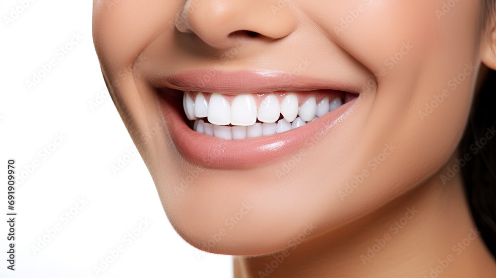 Obraz premium Closeup woman smiling with clean teeth. used for a dental ad.