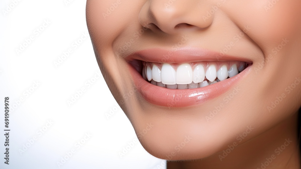 Fototapeta premium Closeup woman smiling with clean teeth. used for a dental ad.