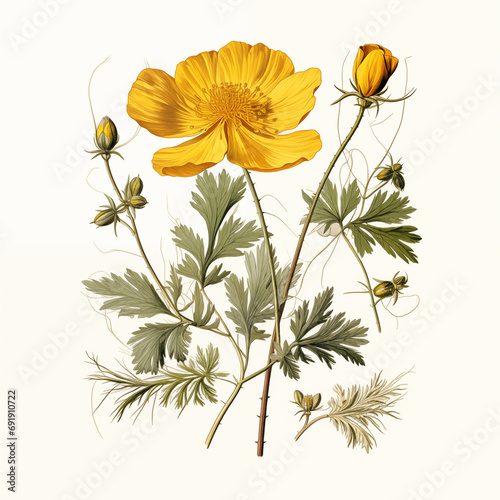 Yellow potentilla anserina flowers on white background