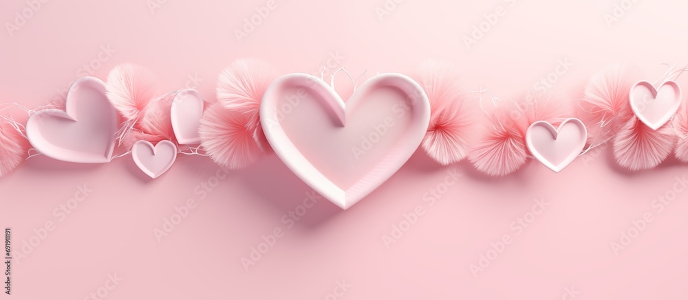 Pink romantic background of decorative hearts, a banner for Valentine's day.