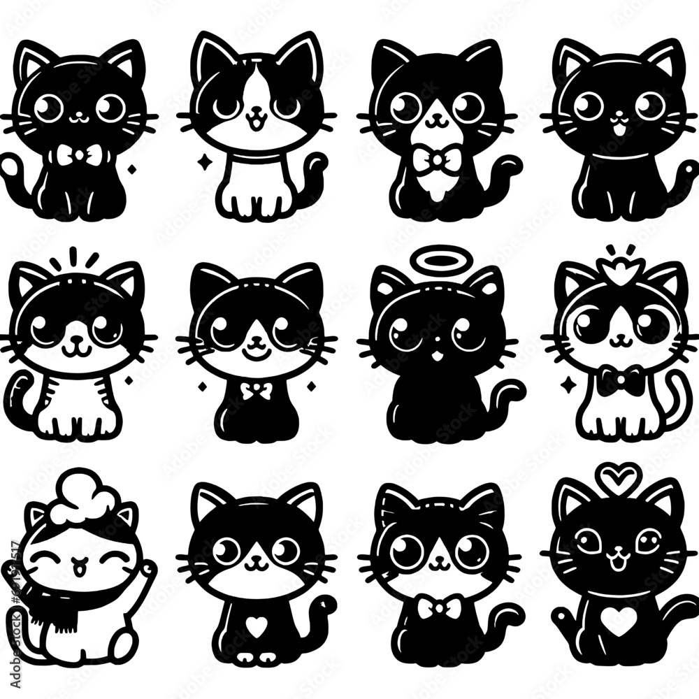 cute cat icon bundle design set
