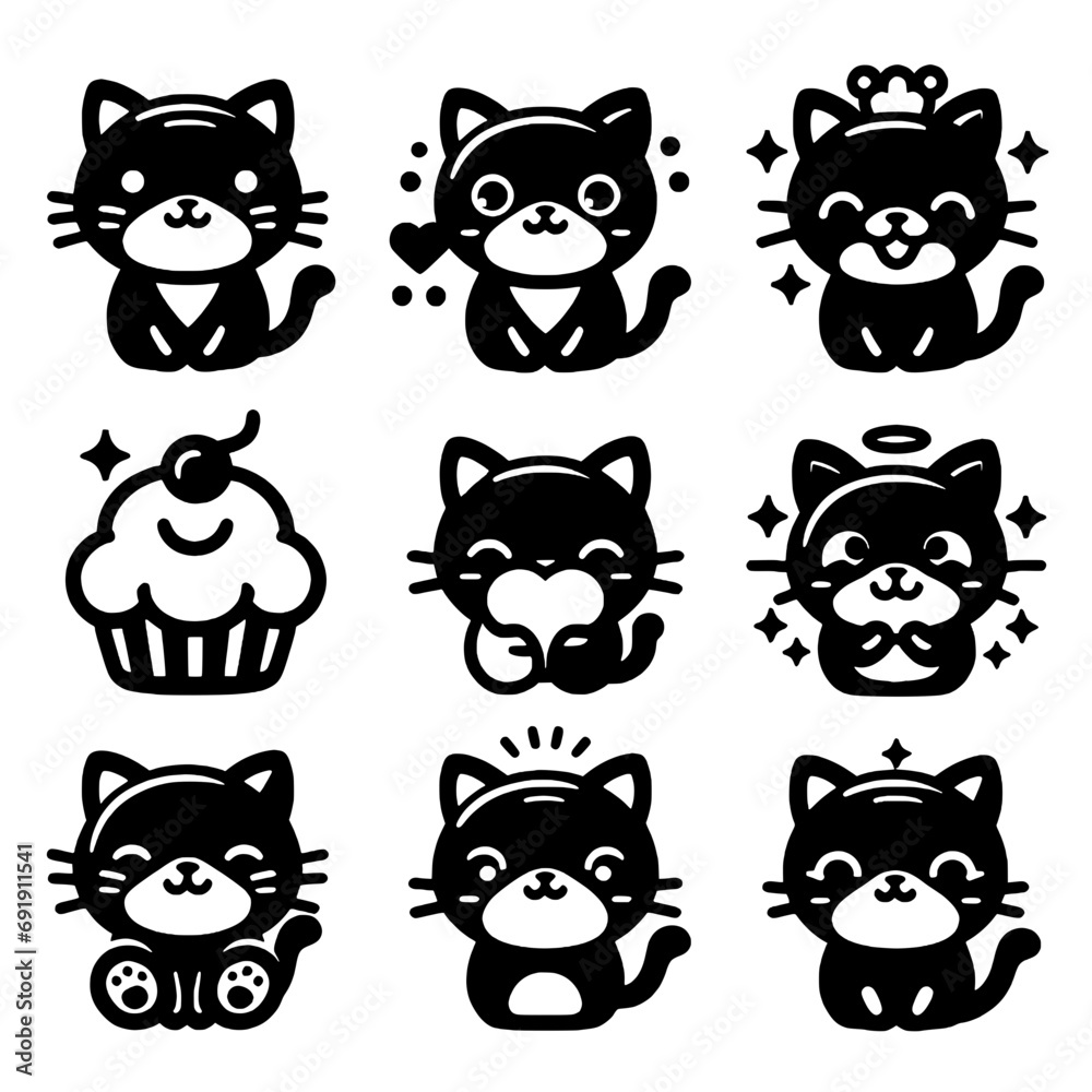 cute cat icon bundle design set cute cat icon bundle design set