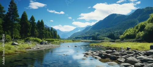 A small river near puyuhuapi in the austra road. Copy space image. Place for adding text photo