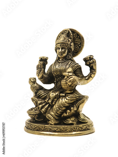 hindu goddess lakshmi antique bronze statue handcrafted with details isolated in a white background