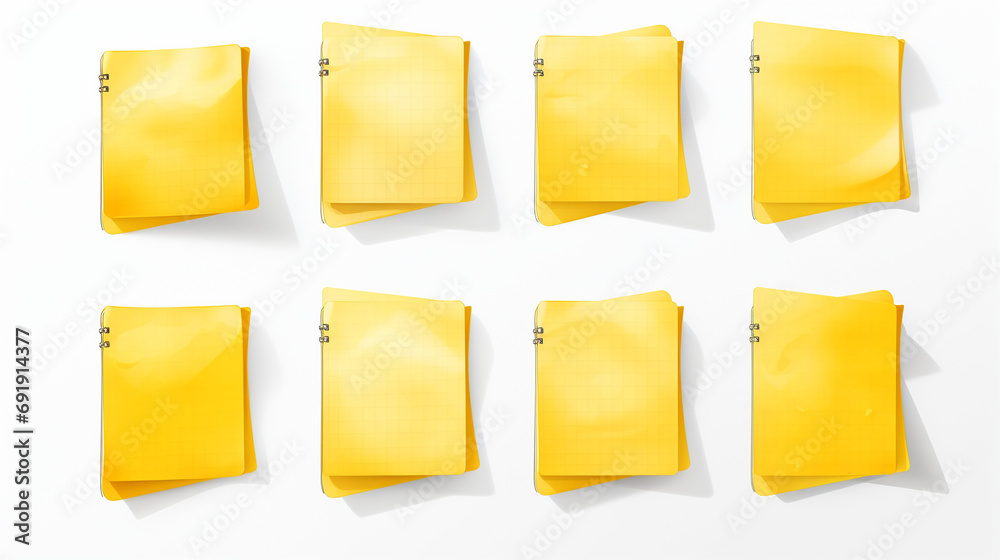 Sunny Stationery: Yellow Notepads Isolated on a Transparent Background Sunny Stationery: Yellow Notepads Isolated on a Transparent Background