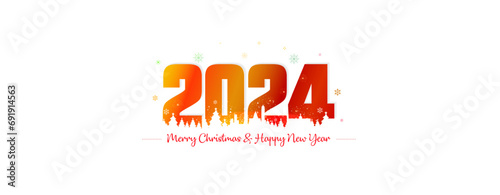 Editable vector design of welcome 2024 Number. Merry Christmas eve and happy new year holiday background.