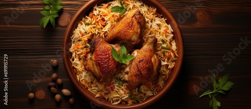 Wallpaper Mural Chicken Kabsa Homemade Arabian biryani overhead view. Copy space image. Place for adding text Torontodigital.ca
