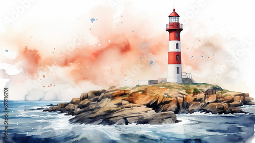 Seafront Beacon in Watercolor Design on Clear Background