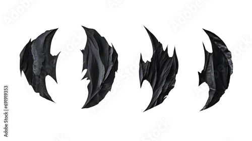 Pieces of torn black paper in animal claw shape isolated on white background. Generative AI.