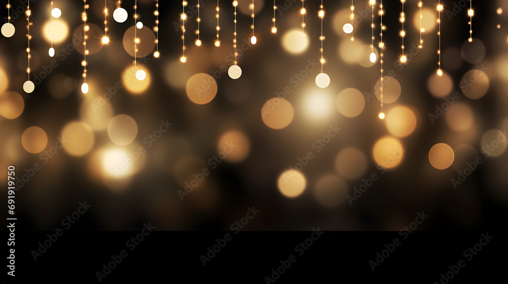 Dramatic Hanging Gold Lights on Dark Background Dramatic Hanging Gold Lights on Dark Background