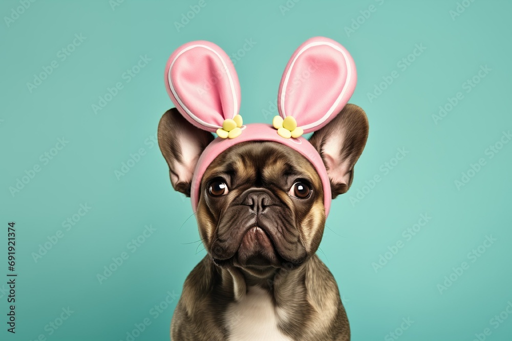 Adorable Dog Wearing Bunny Ears Celebrating Easter Holidays in a Cute Portrait