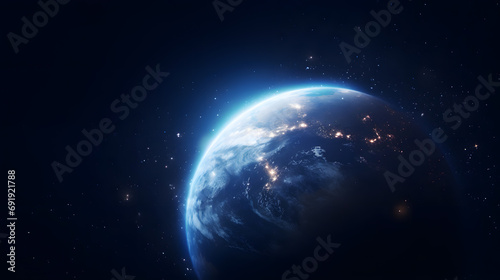 Planet Earth from Space with Sunlight