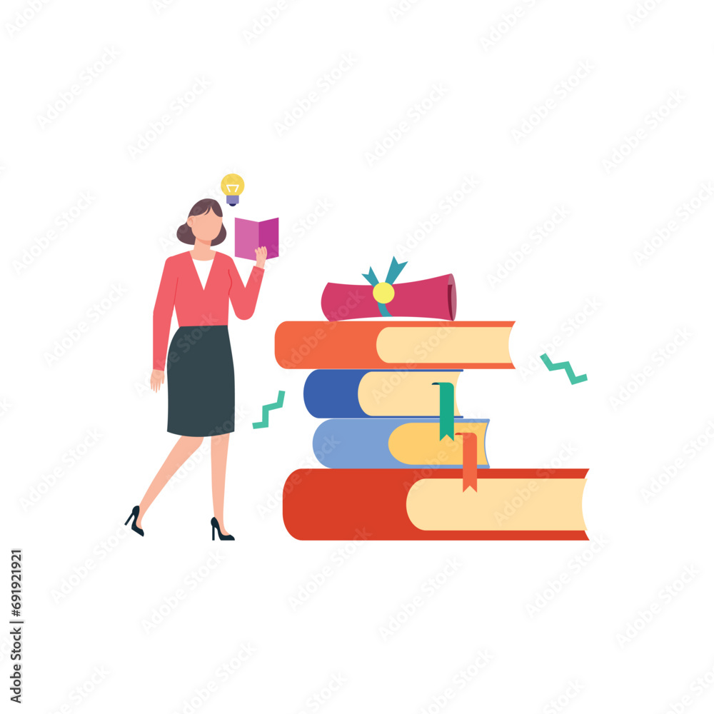 Man and woman studying  on books with laptop computers learning and educating themselves. Flat design vector illustration