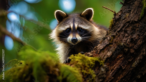 The fascinated raccoon, raising his eyebrows in surprise., photography, Nikon d850 --ar 16:9 --styl