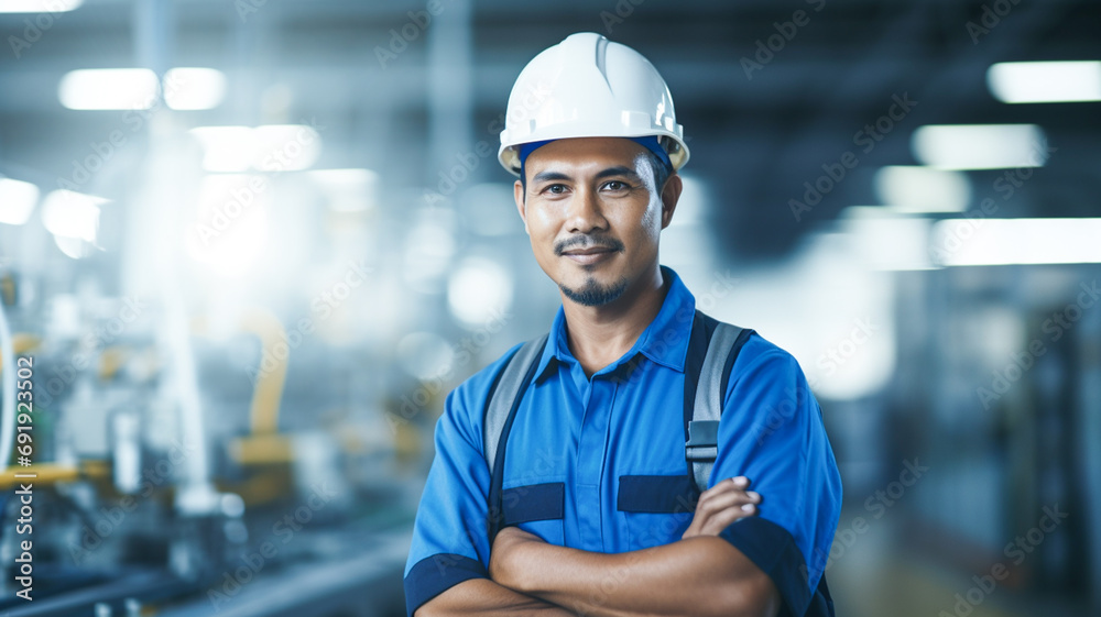 Professional indian worker of modern factory. Industrial, engineer, construction concept.