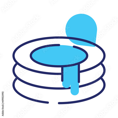 Pancake with caramel cream topping, freshly made pancake stack with butter and syrup