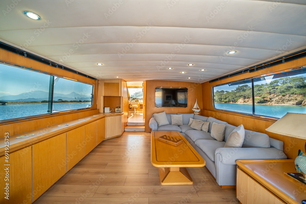 Fototapeta premium yacht interior. luxury boat inside