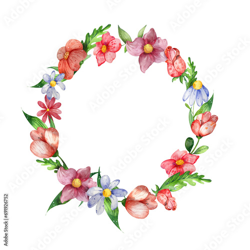 floral wreath . Light bright watercolor flowers. isolated composition on a white background. for postcards, invitations for Valentine's Day