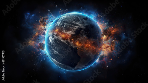 fantasy radiant planet in the space, wallpaper design