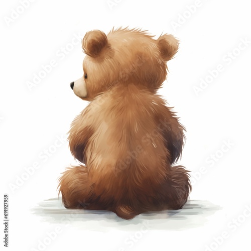 Cute bear cub on a white background rear view illustration 2d character