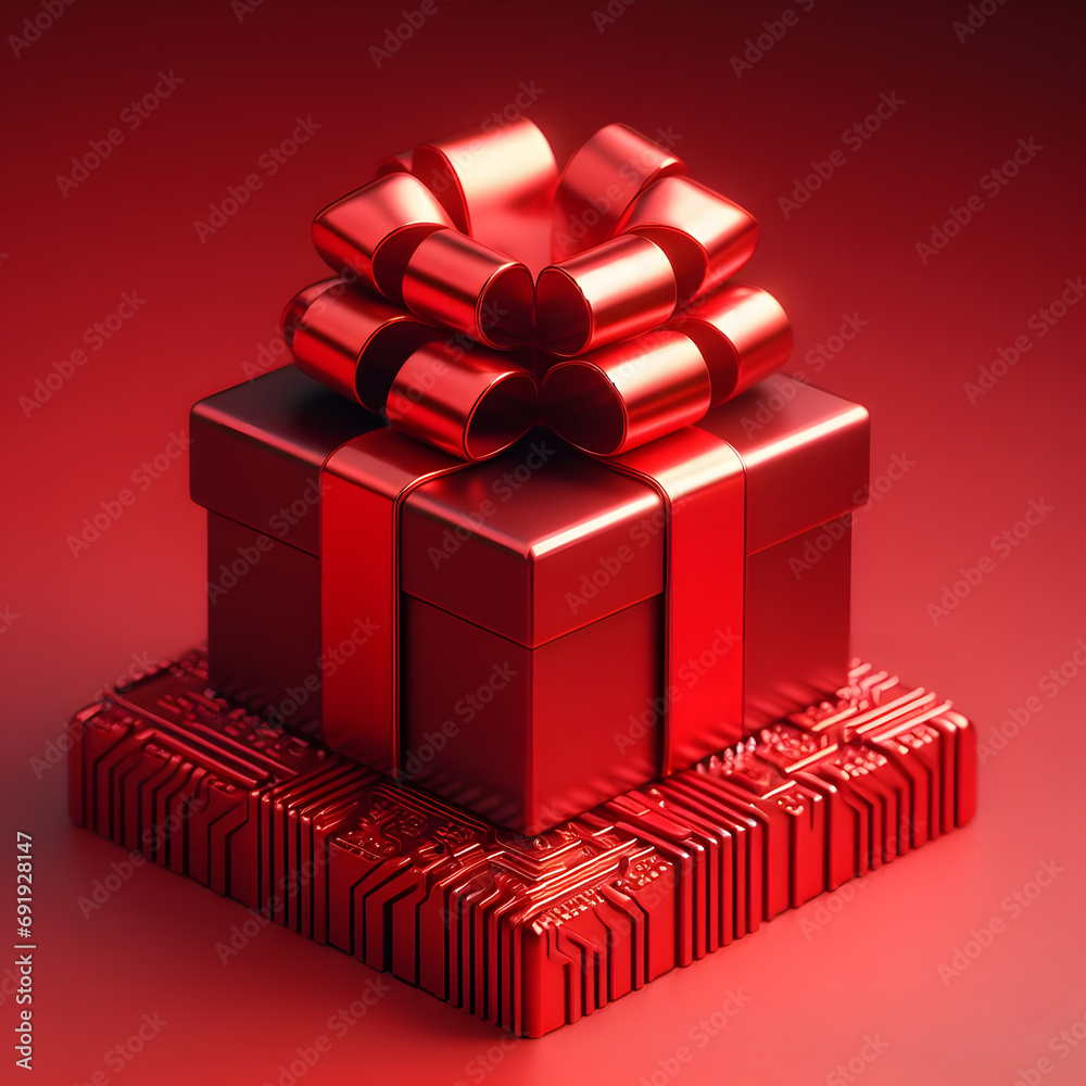 Obraz premium red gift box with ribbon