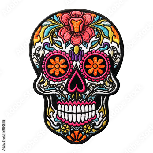 skull embroidered patch isolated on transparent background Remove png, Clipping Path, pen tool