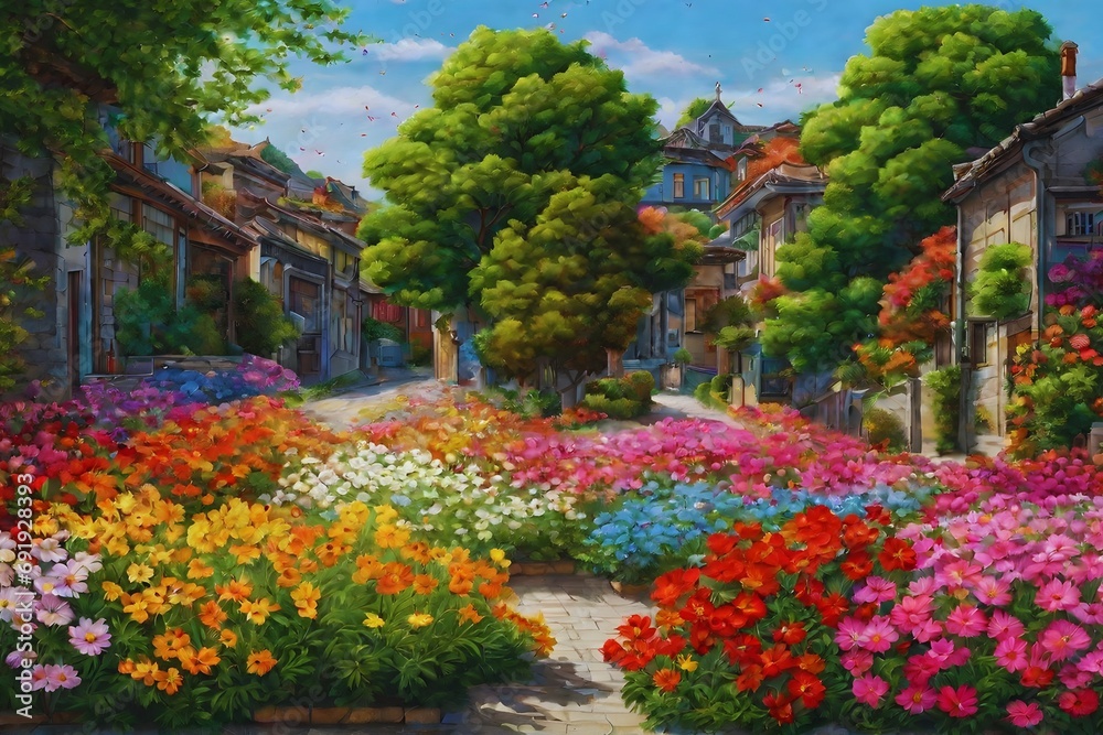 Vintage Multicolored Flowers of Paradise (JPG 300Dpi 10800x7200)