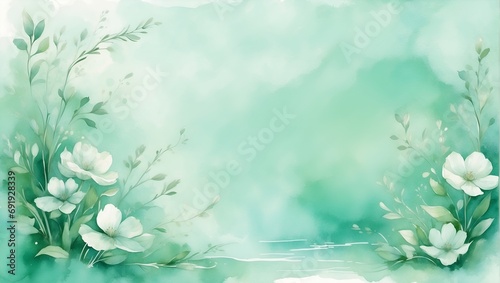 watercolor hand painted soft and dreamy background, green, emerald color