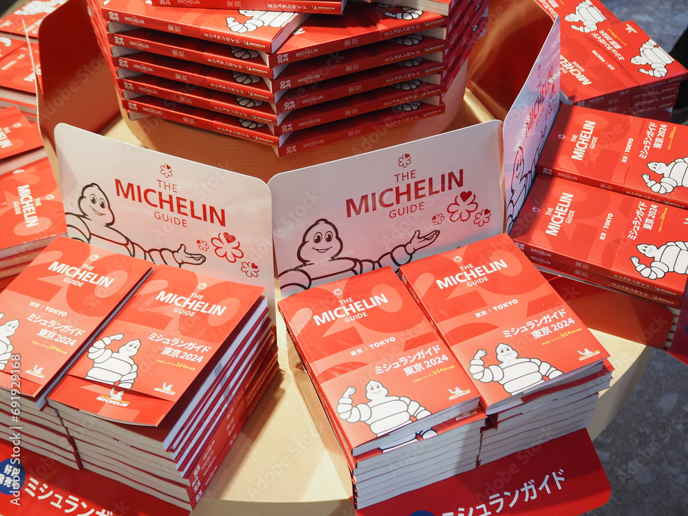 TOKYO, JAPAN December 10, 2023 Display of the Michelin Guide Tokyo