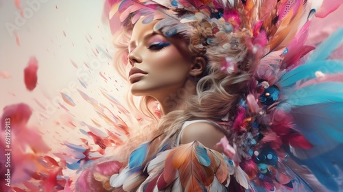 Surreal Beauty with Ethereal Floral Embellishments. Generative ai