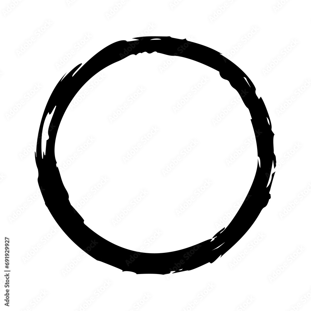 Hand painted grunge circle. Black round blob hand drawn with ink brush. Png clipart isolated on transparent background - obrazy, fototapety, plakaty 