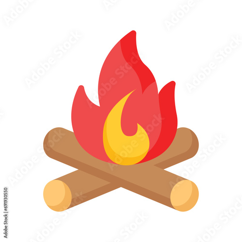 Campfire, burning bonfire, wood log with fire flame in editable design