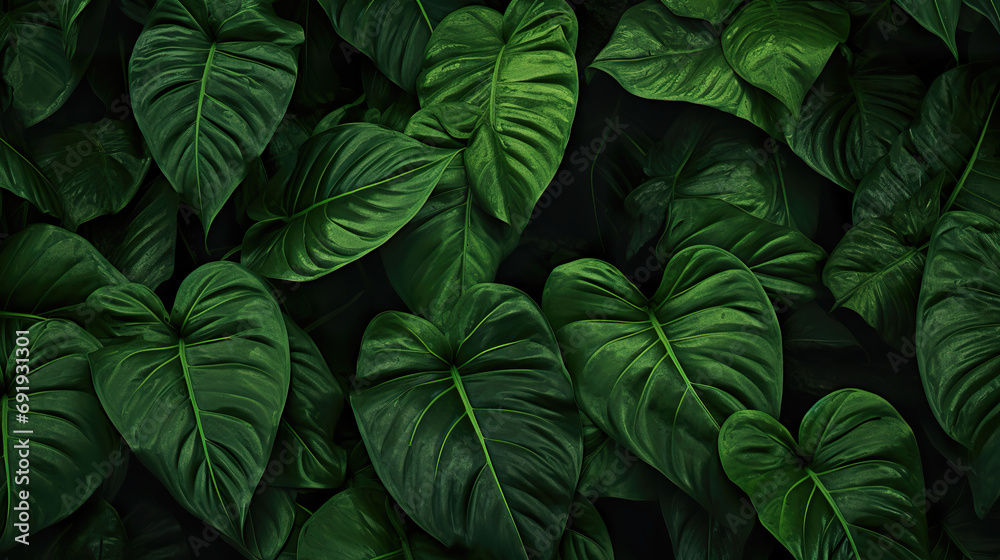 tropical inspired green leaves wallpaper artwork