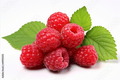 Juicy ripe raspberry with water droplets on white background, perfect for food concepts