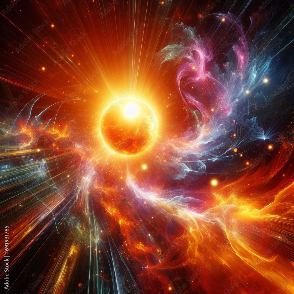 The intensity of a solar flare through abstract imagery, using vibrant colors and dynamic shapes to convey the energy and power of the sun The intensity of a solar flare through abstract imagery, using vibrant colors and dynamic shapes to convey the energy and power of the sun