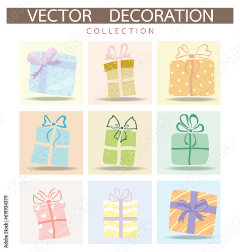 Vector illustration set of different gift boxes. Flat design. Birthday Celebration Surprise Christmas and Happy New Year on the White Background.