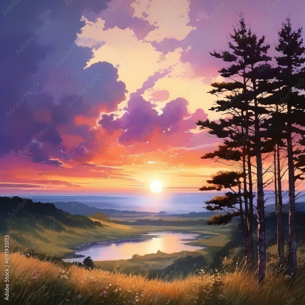 Sunset painting with the landscape, the scene with tree and sunset painting, Generative Ai
Sunset painting with the landscape, the scene with tree and sunset painting, Generative Ai
