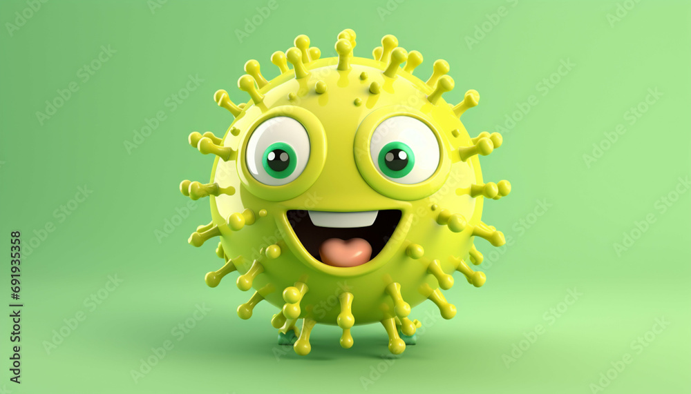 illustration of funny virus character with happy face