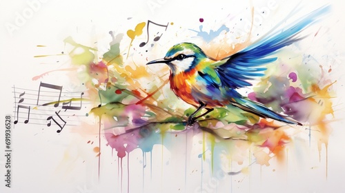 the representation of a songbird, its melodious tunes brought to life through vibrant brushstrokes on a white surface, conveying the joyous spirit of avian music. © baloch
