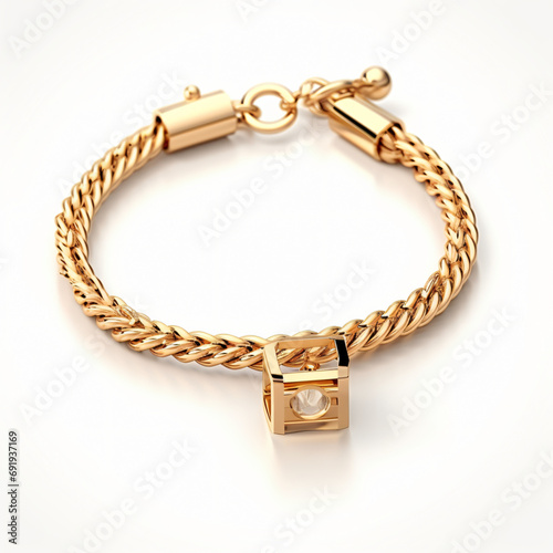 Gold Bracelet with Pendant Isolated on White Background