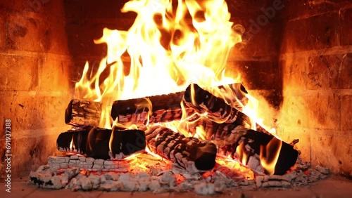 Fire place at home for relaxing evening. Asmr sleep. Fireplace burning