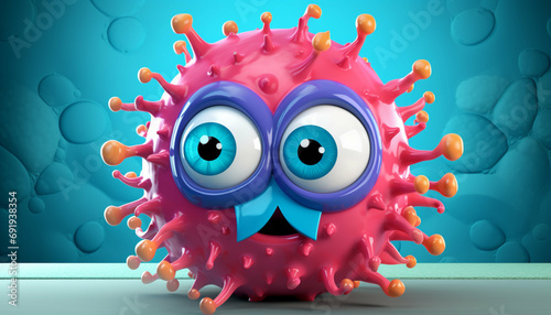 fun 3d illustration of a cartoon microbe with a mask