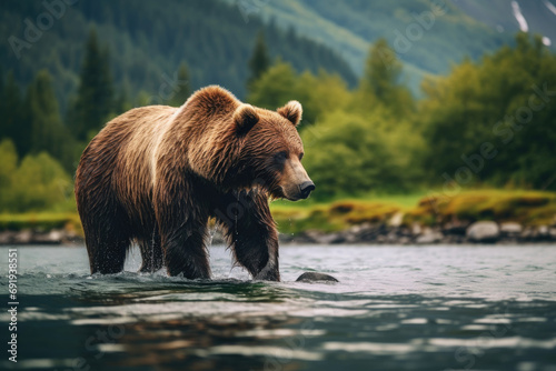 A brown bear hunting for fish in its natural habitat © Veniamin Kraskov