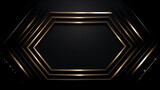 Abstract golden lines on black BG. Luxury universal frame. Premium 3d design. Geometric triangle borders with copy space in center. Right left down up arrows. Modern VIP fashion Black Friday banner