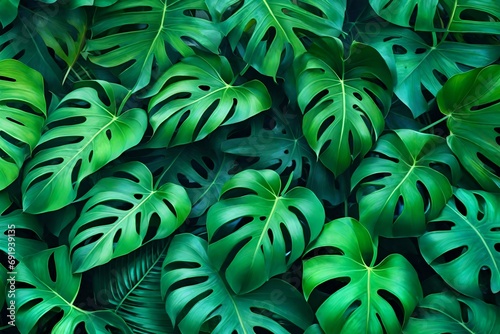 Exotic tropical Monstera palm leaves.