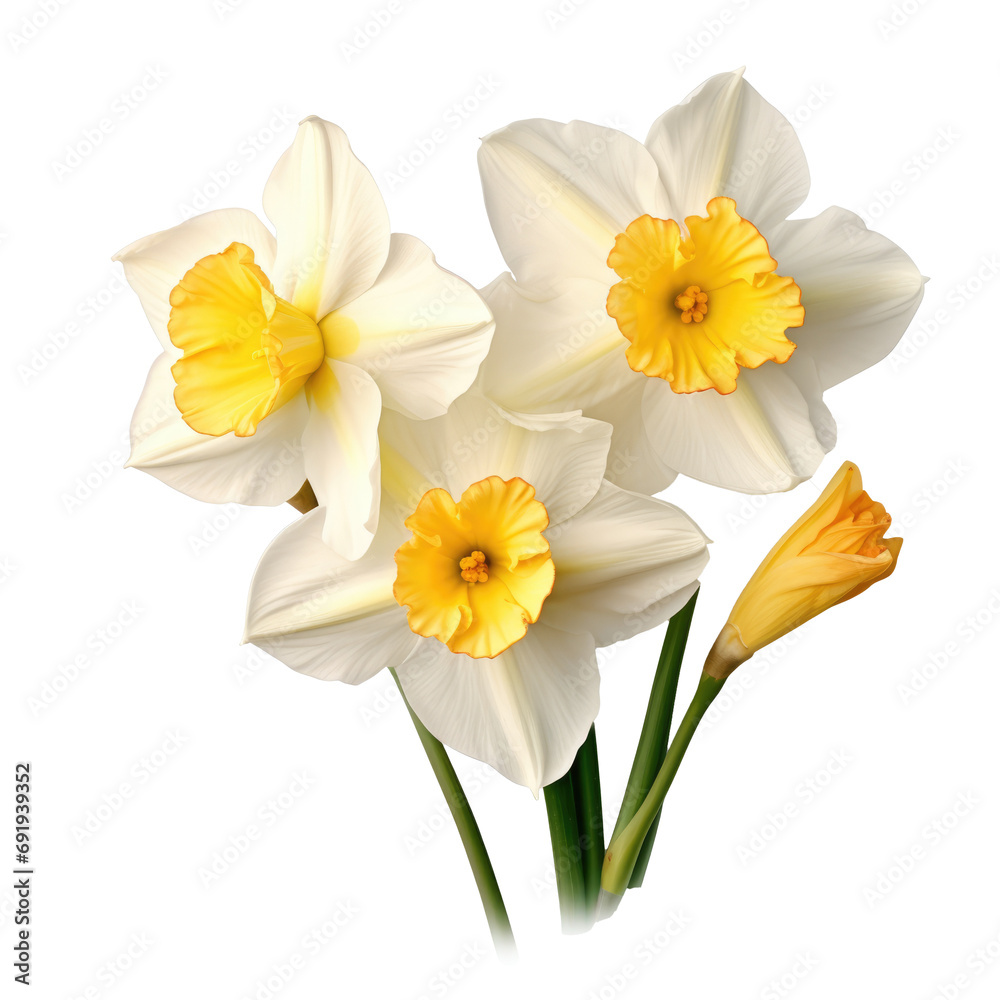 Spring floral border, beautiful fresh daffodils flowers, isolated on transparent background Spring floral border, beautiful fresh daffodils flowers, isolated on transparent background