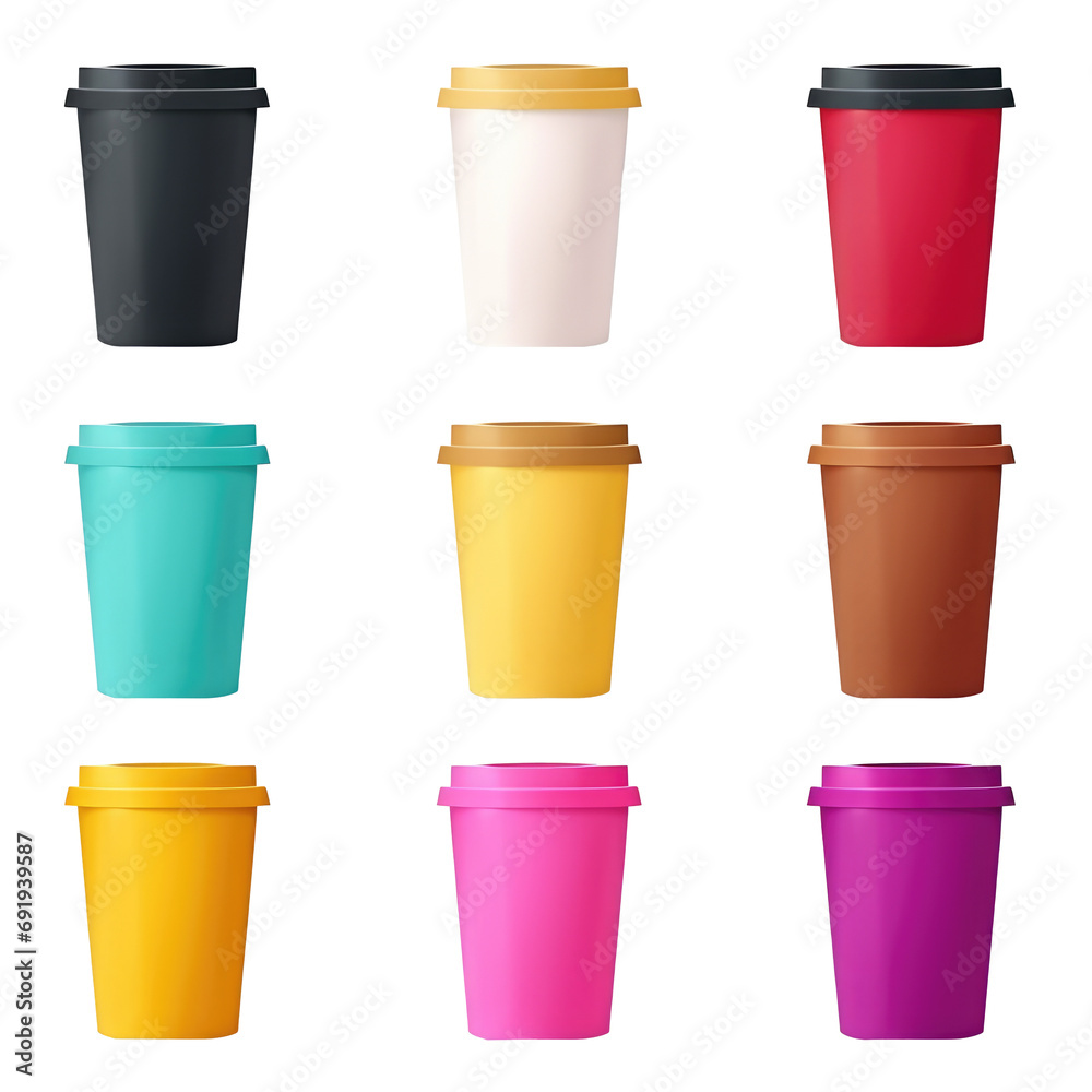 Set of colored paper cups isolated on a transparent background Set of colored paper cups isolated on a transparent background