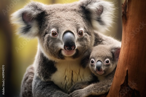 A mother koala with her baby in their natural habitat  showcasing the tender moments of motherhood
