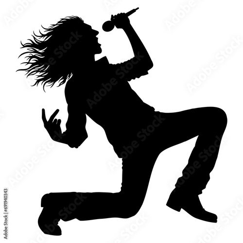Man singing rock with a microphone silhouette. Vector illustration